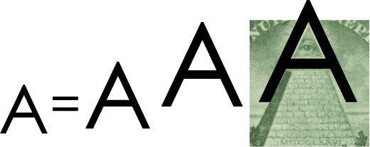 The letter A as related to the pyramid on a one-dollar-bill