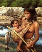 A Neolithic woman and child 'gathering.' 