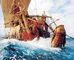 Thor Hyerdahl's boat 'RA II' in heavy seas.