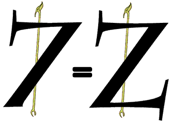 An image relating the Number 7 to the letter Z and the Seth scepter.