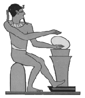 The god Ptah at his potter's wheel forming the cosmic egg