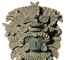 A Zapotec burial urn with a god wearing a dragon headdress