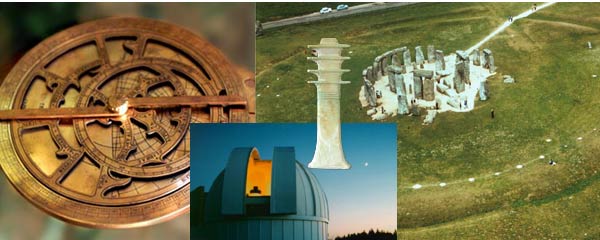A collage of astronomical instruments, ancient and modern.