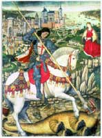 Saint George on horseback spearing a dragon