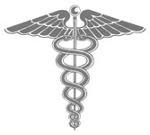 A physician's caduceus with the twin serpents of Isis.